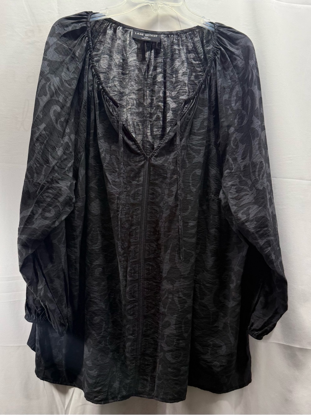Lane Bryant Black Patterned Puff Sleeve Peasant Top Size 22/24